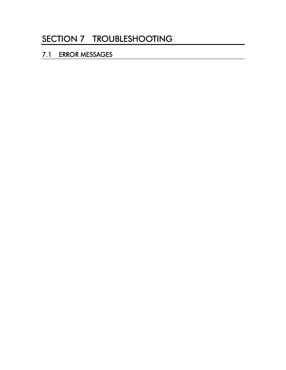 Section 7 troubleshooting, 1 error messages, Troubleshooting | Error messages | YSI 3200 User Manual | Page 43 / 86