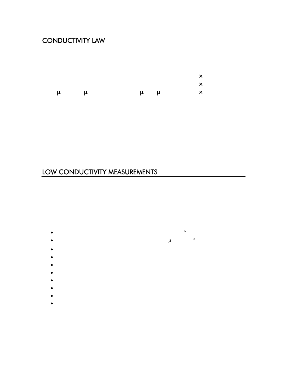 Conductivity law, Low conductivity measurements, Error sources | Conductivity law low conductivity measurements | YSI 3200 User Manual | Page 50 / 86