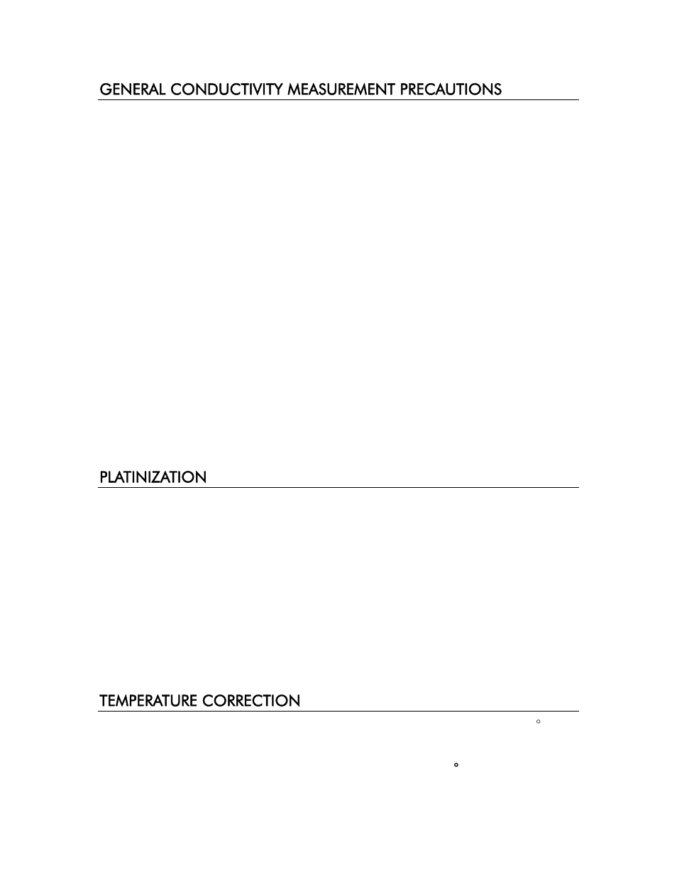 General conductivity measurement precautions, Platinization, Platinum black inspection | Replatinizing, Temperature correction | YSI 3200 User Manual | Page 51 / 86