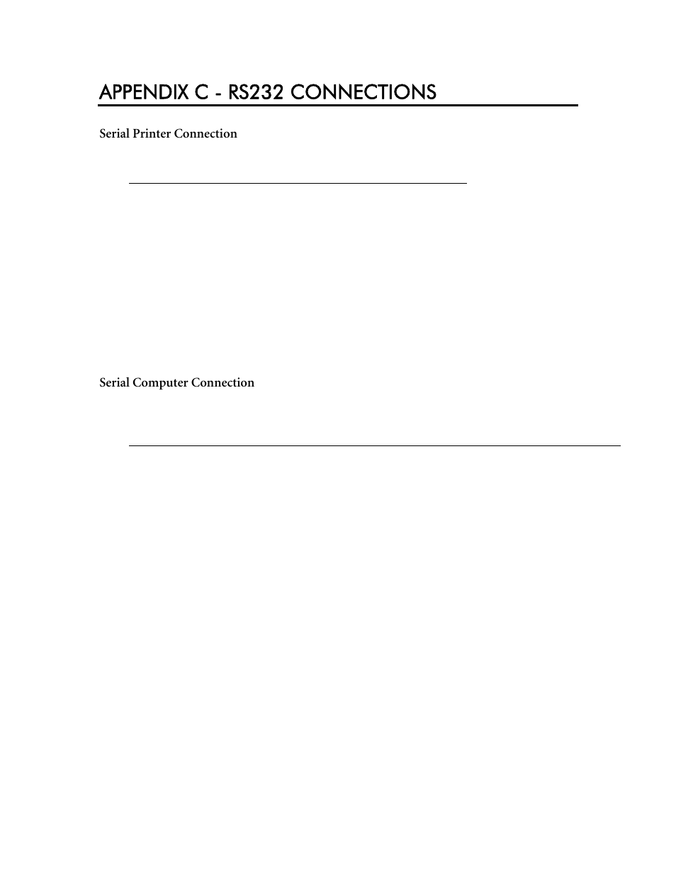 Appendix c - rs232 connections, Serial printer connection, Serial computer connection | YSI 3200 User Manual | Page 75 / 86