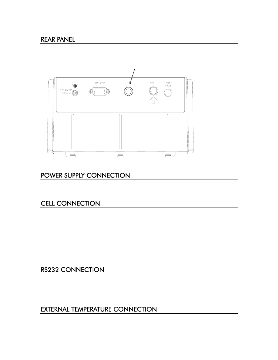 Rear panel, Power supply connection, Cell connection | Rs232 connection, External temperature connection | YSI 3200 User Manual | Page 9 / 86