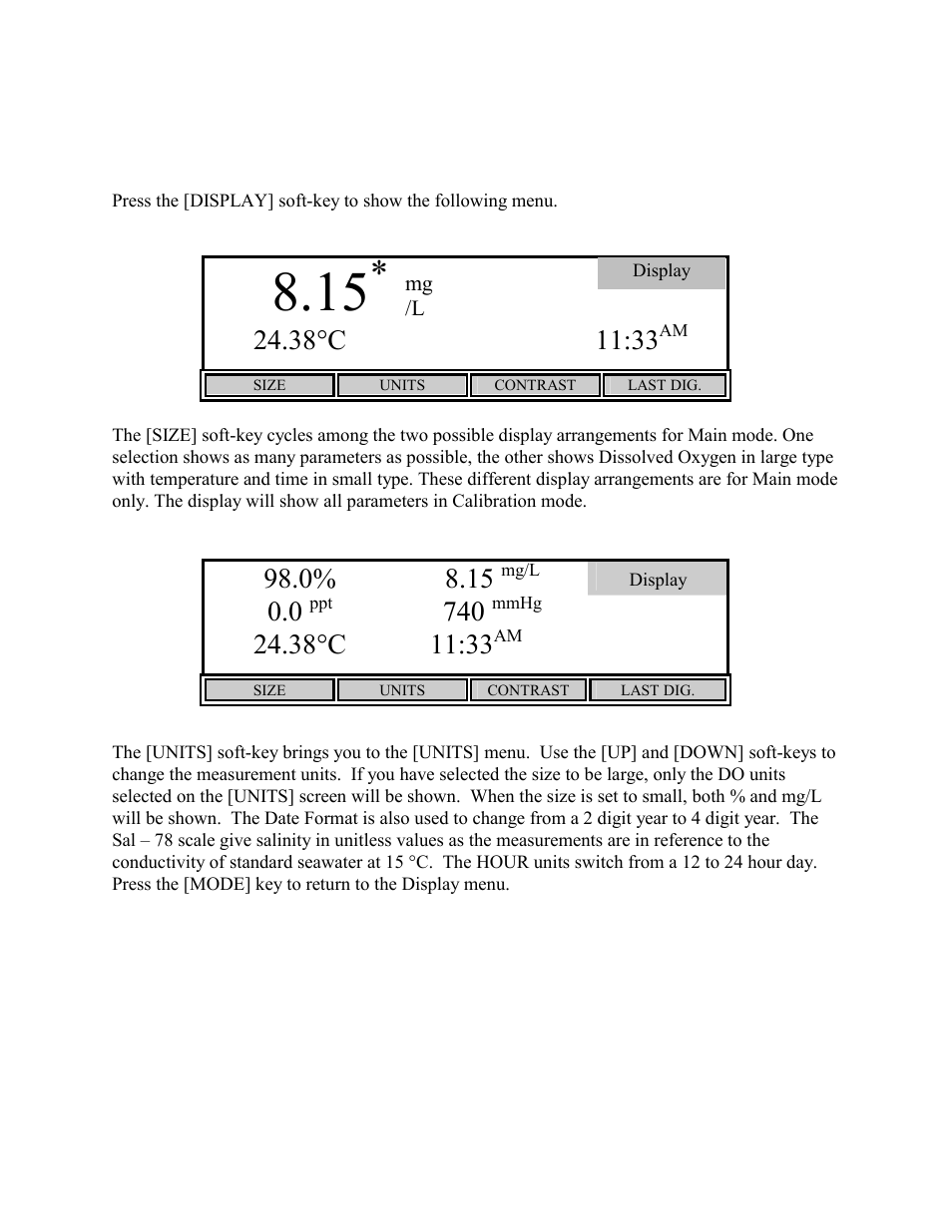 Display setup, 1 display setup | YSI 5000 User Manual | Page 15 / 70