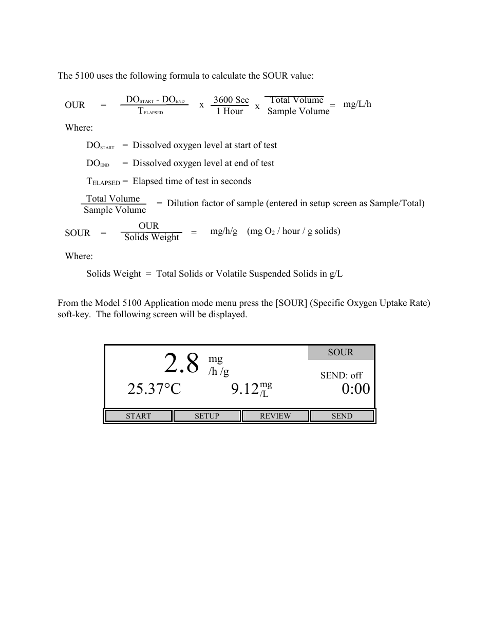 Sour, Mg /h /g | YSI 5000 User Manual | Page 40 / 70