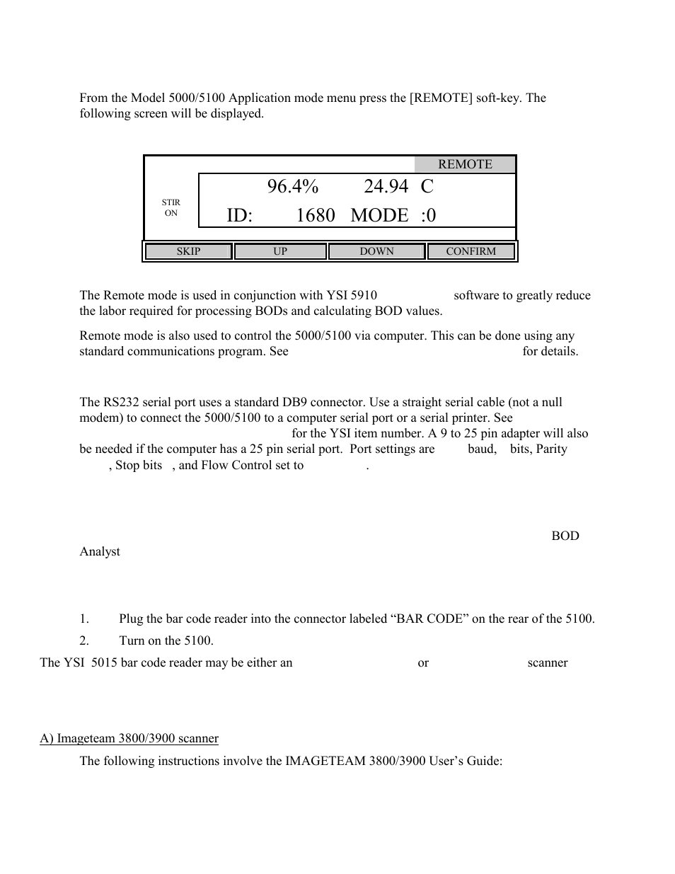 Remote, Rs232 serial port, Bar code reader ) | YSI 5000 User Manual | Page 45 / 70