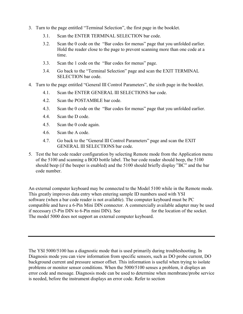 External computer keyboard, Diagnostics | YSI 5000 User Manual | Page 47 / 70