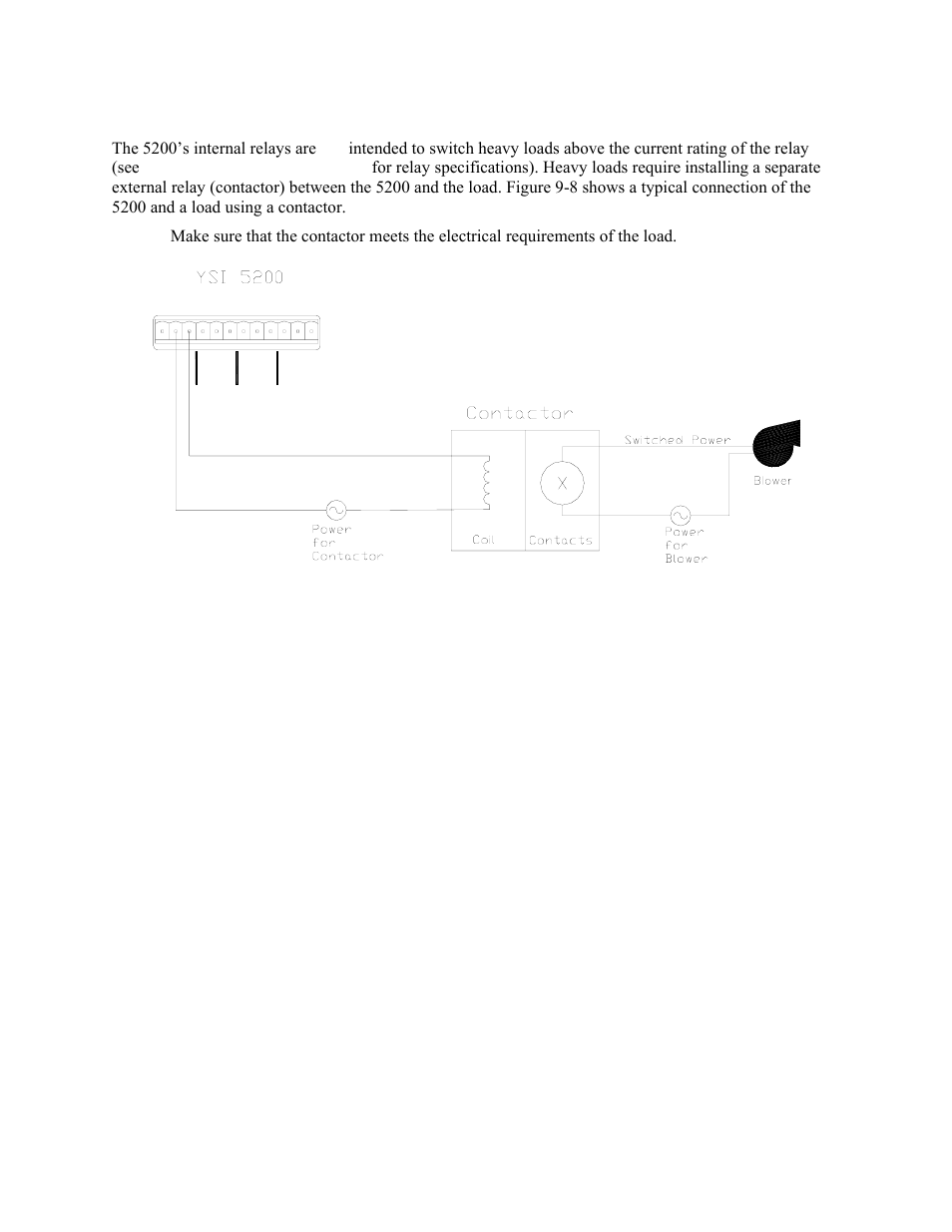 Example—wiring a contactor, 1 example—wiring a contactor, Ysi incorporated | Figure 9-8 wiring a contactor | YSI 5200 User Manual | Page 103 / 148