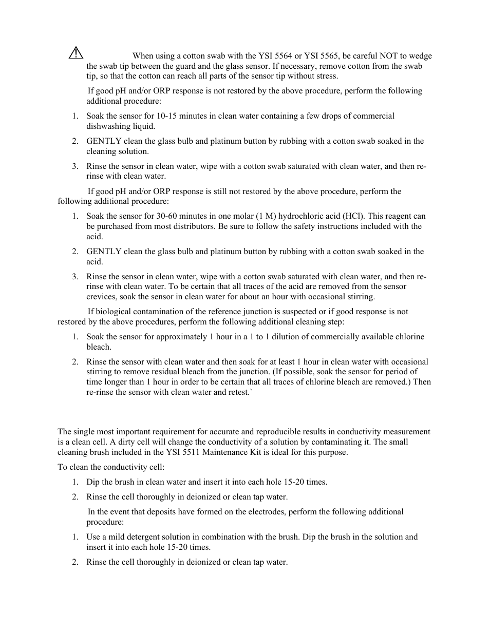 Temperature/conductivity sensor cleaning, 4 temperature/conductivity sensor cleaning | YSI 5200 User Manual | Page 115 / 148