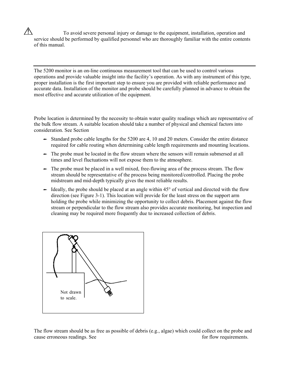 Selecting an installation location, Choosing a probe location, Electing an | Nstallation, Ocation, 2 selecting an installation location, 1 choosing a probe location | YSI 5200 User Manual | Page 12 / 148