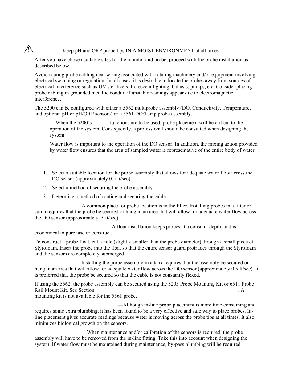 Installing the 5562 or 5561 probe assemblies, Probe installation steps, Nstalling the | Robe, Ssemblies | YSI 5200 User Manual | Page 19 / 148