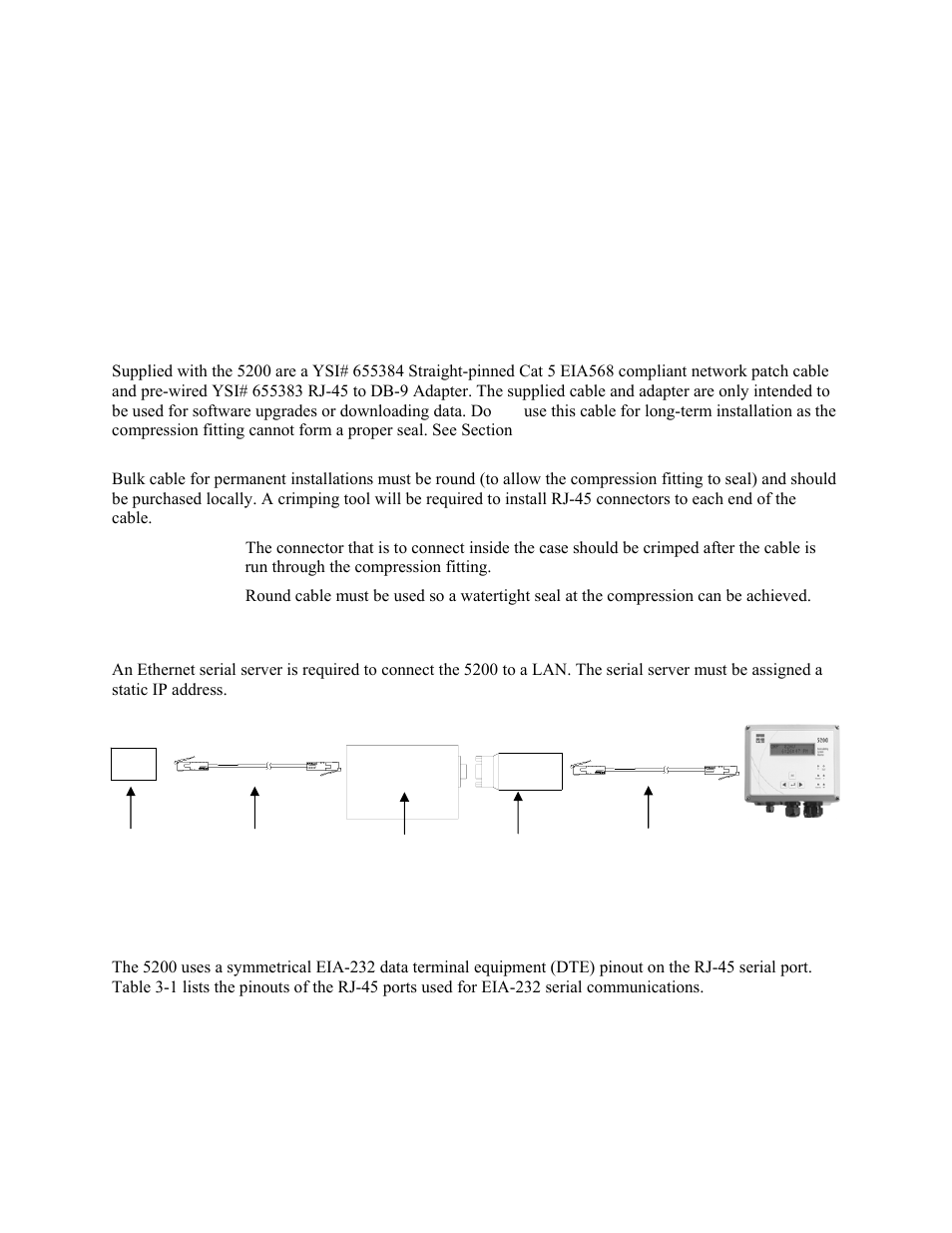Tcp/ip lan connection, Additional rs232 tcp/ip wiring information | YSI 5200 User Manual | Page 26 / 148