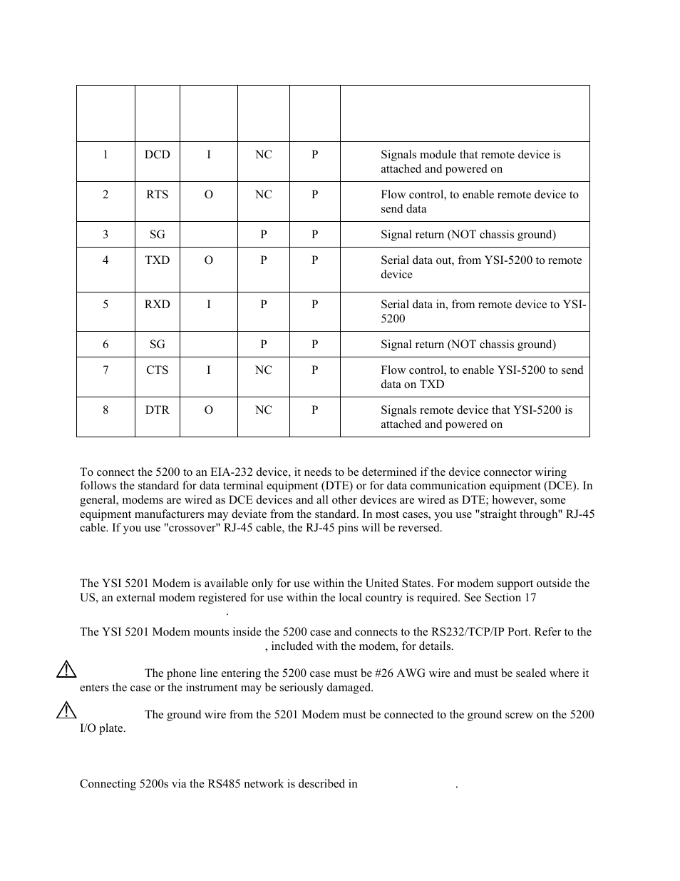5201 modem, Rs485 network, 3 rs485 network | YSI 5200 User Manual | Page 27 / 148