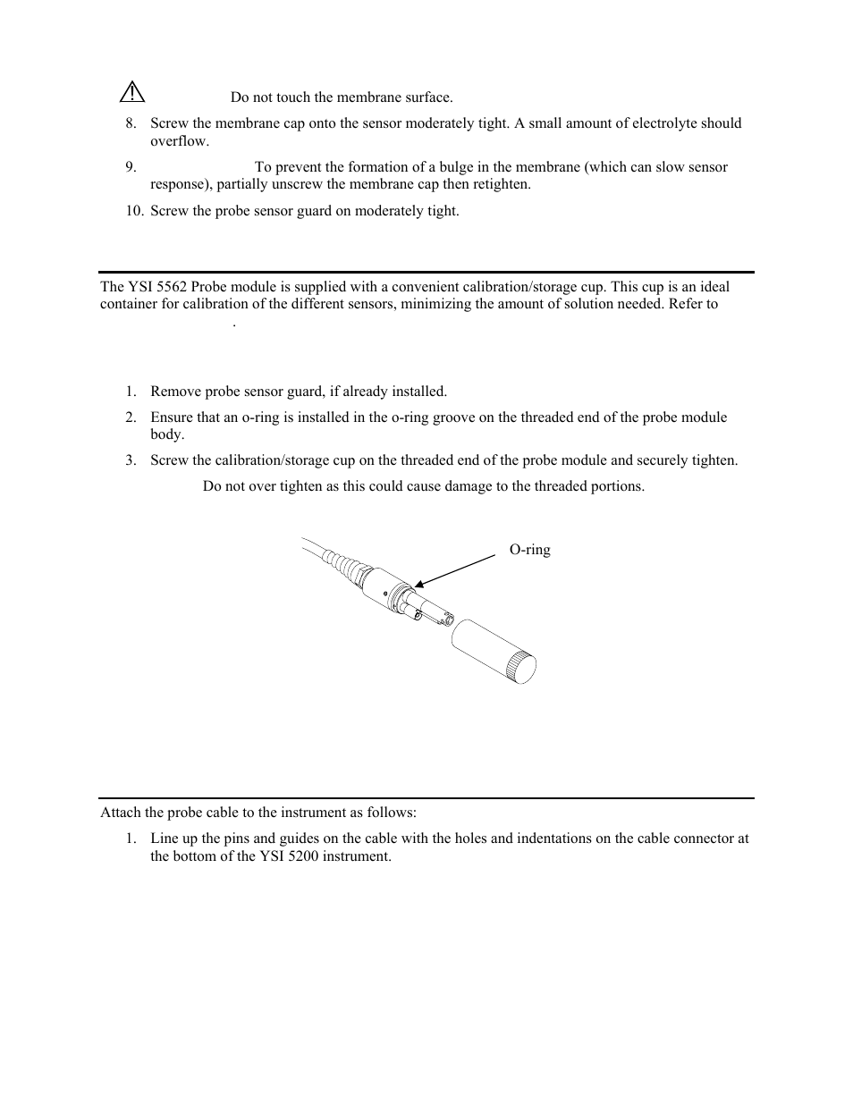 Calibration/storage cup (5562 only), Calibration/storage cup installation, Instrument/cable connection | Alibration, Torage, Only, Nstrument, Able, Onnection, 8 instrument/cable connection | YSI 5200 User Manual | Page 33 / 148
