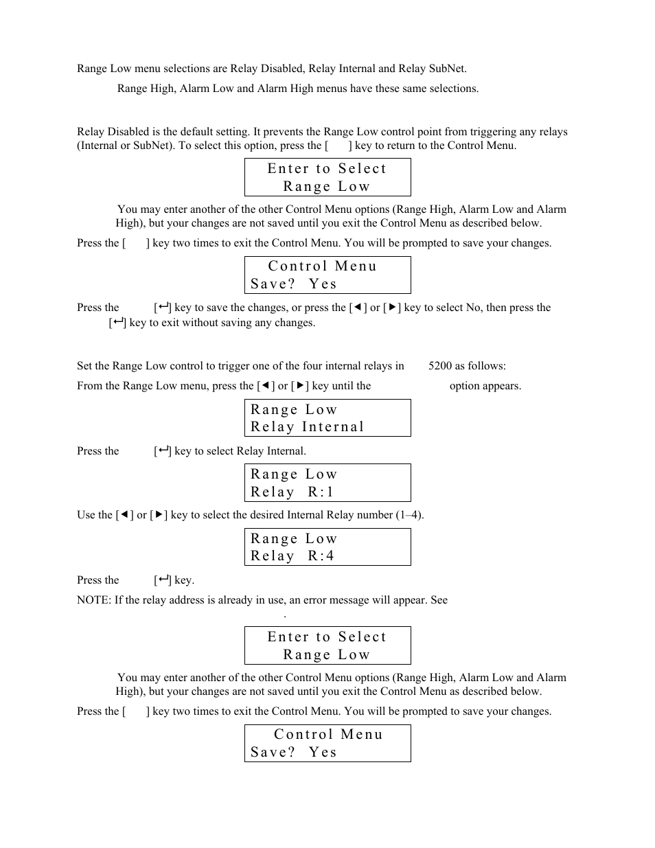 Relay disabled, Relay internal | YSI 5200 User Manual | Page 44 / 148