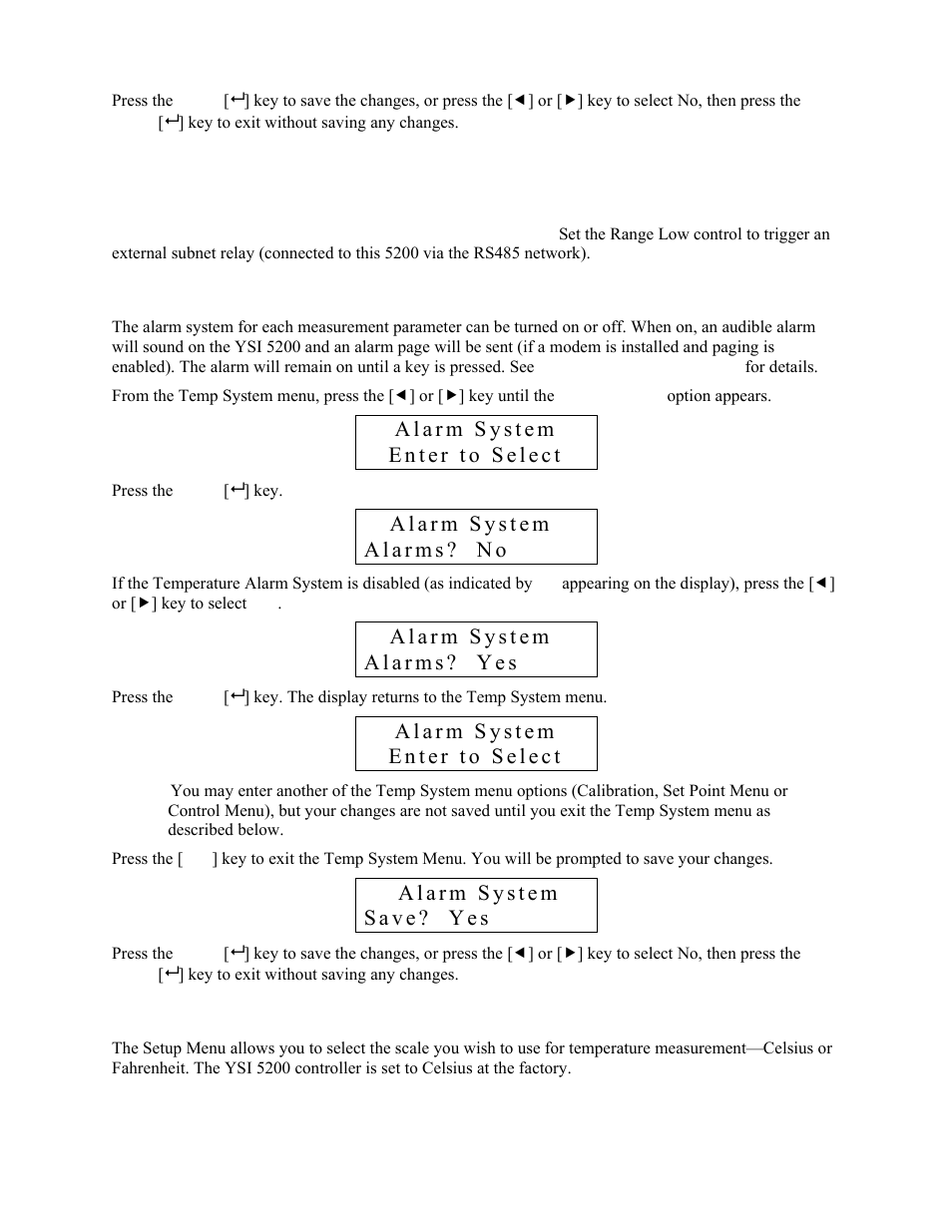 Relay subnet, Alarm system, Setup menu | YSI 5200 User Manual | Page 45 / 148