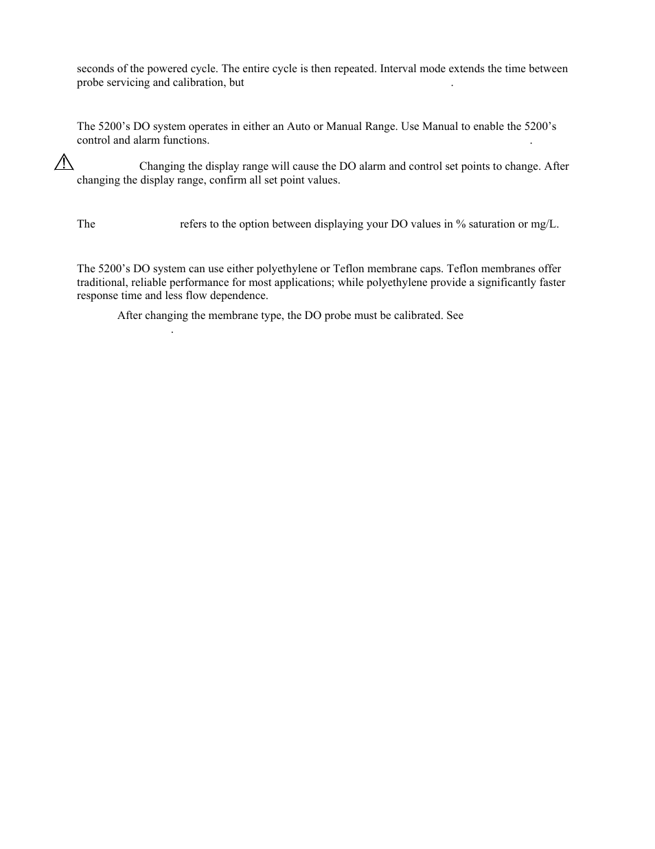 Display range, Display format, Membrane type | And the do interval is set to | YSI 5200 User Manual | Page 50 / 148