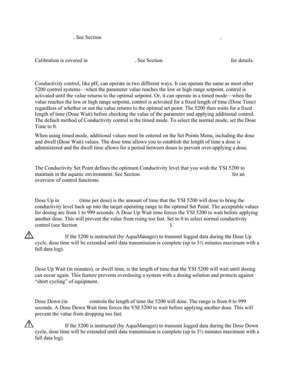 Calibration, Set point menu, Setpoint | Dose up, Dose up wait, Dose down | YSI 5200 User Manual | Page 57 / 148