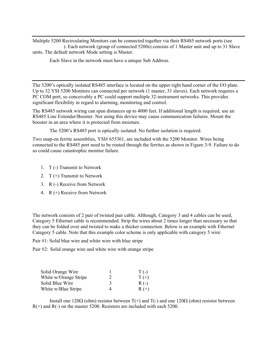 Network, Rs485 network, Network wiring | Section 8, Rs485, Etwork, 1 rs485 network | YSI 5200 User Manual | Page 80 / 148