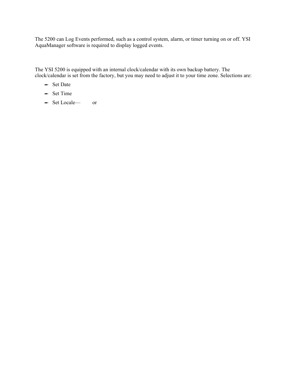 Log events, Locale, 9 locale | YSI 5200 User Manual | Page 94 / 148