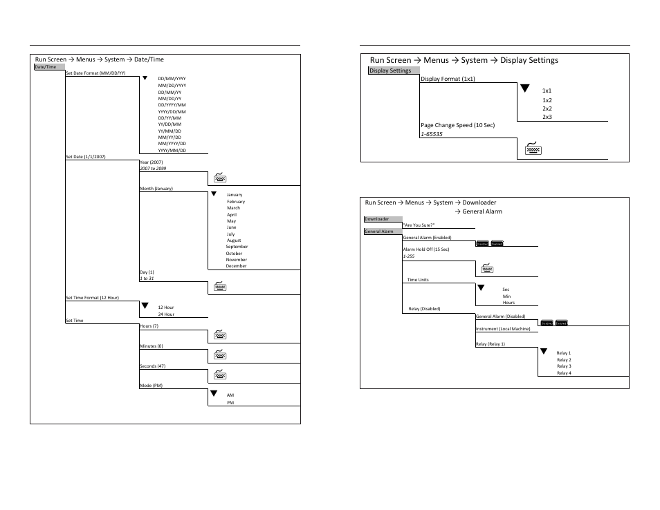 Run screen → menus → system → display settings | YSI 5200A User Manual | Page 101 / 121