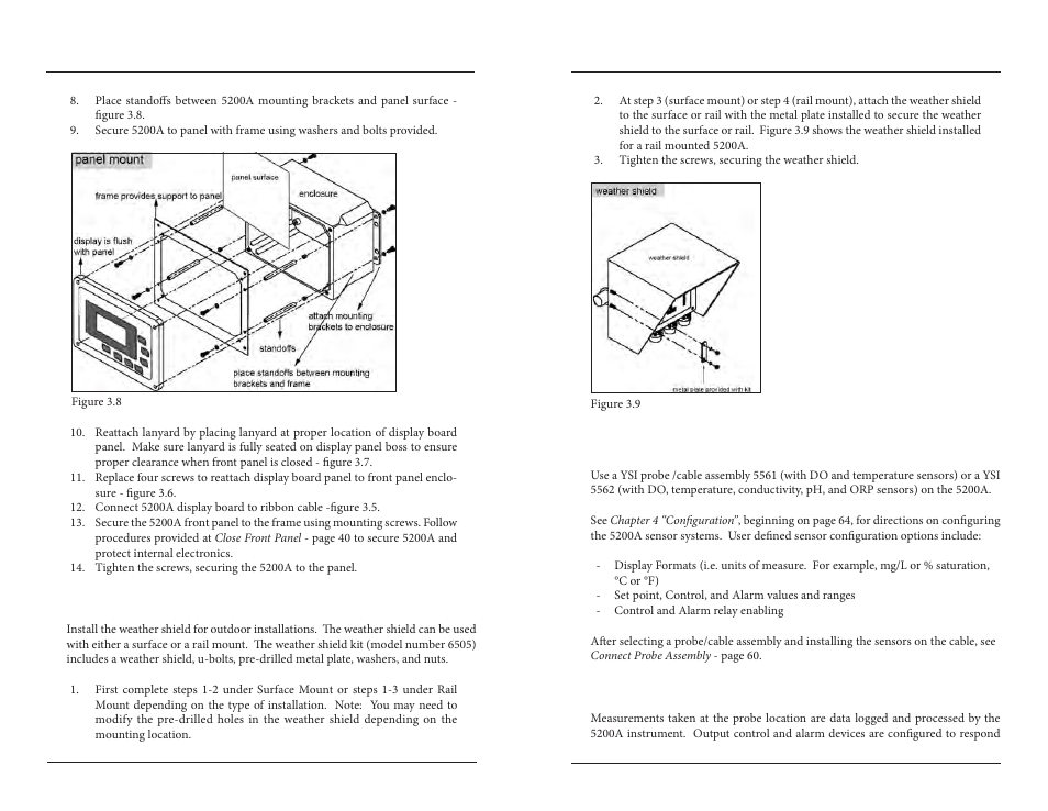 Install the weather shield, Step 2 locate and install probe/cable assembly, Location considerations | YSI 5200A User Manual | Page 17 / 121