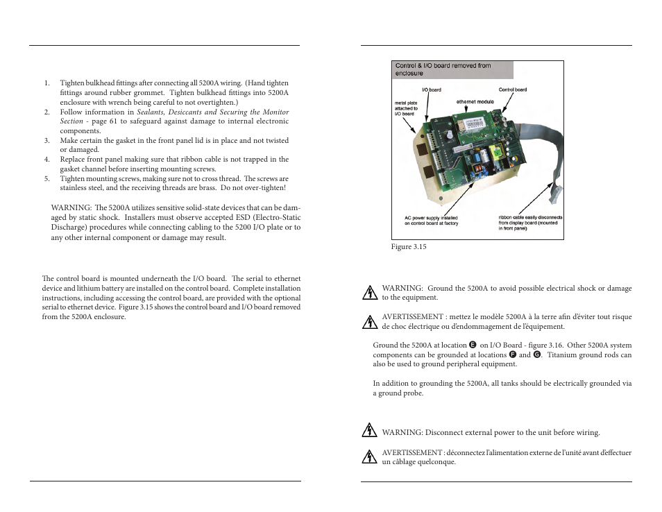 Close front panel control board, Step 3 ground 5200a | YSI 5200A User Manual | Page 21 / 121