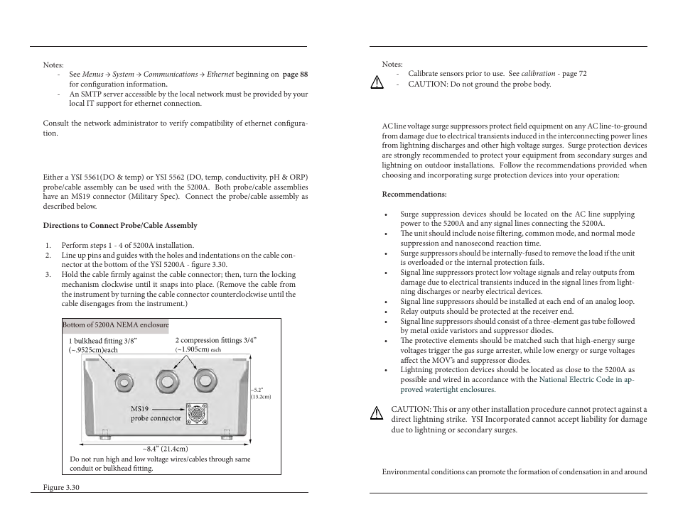 Step 9 connect probe/cable assembly, Lightning and surge protection, Sealants, desiccants, and securing 5200a | YSI 5200A User Manual | Page 31 / 121