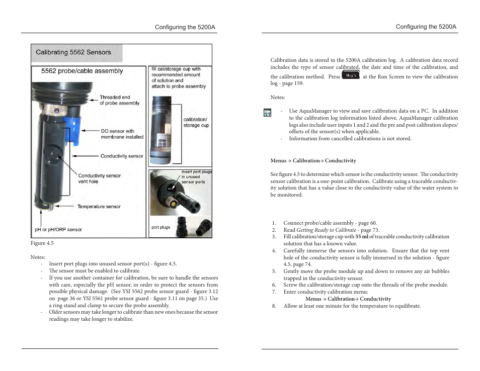 Calibration log conductivity, Directions to calibrate conductivity sensor | YSI 5200A User Manual | Page 38 / 121