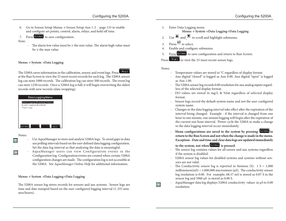 Data logging | YSI 5200A User Manual | Page 52 / 121