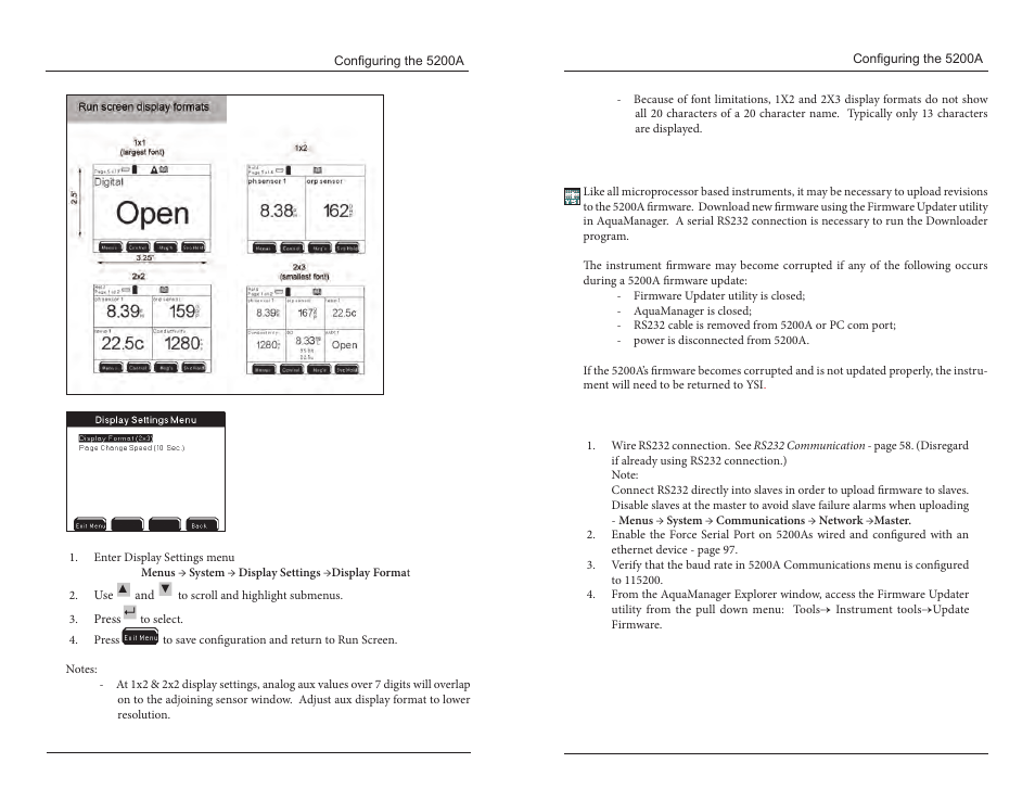 Updating 5200a firmware, Firmware updater directions | YSI 5200A User Manual | Page 55 / 121