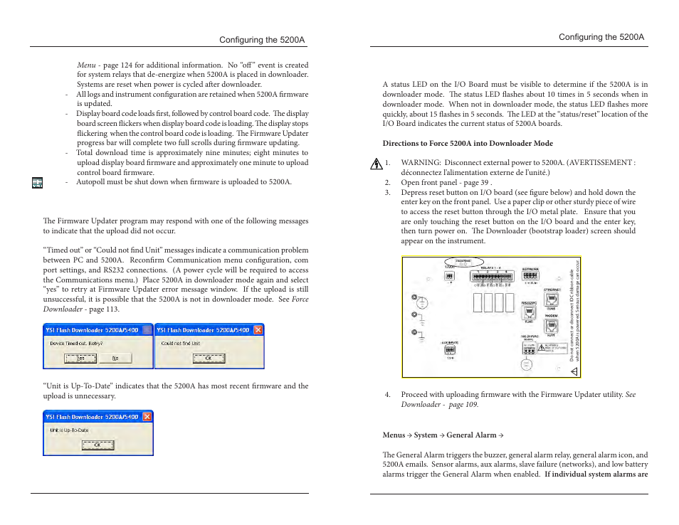 Force firmware download, General alarm | YSI 5200A User Manual | Page 57 / 121