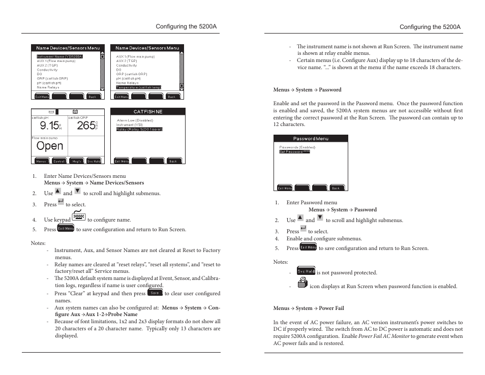 Password power fail menu | YSI 5200A User Manual | Page 59 / 121