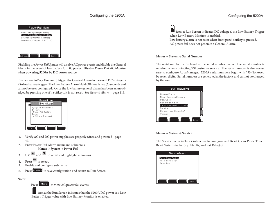 Serial number service | YSI 5200A User Manual | Page 60 / 121