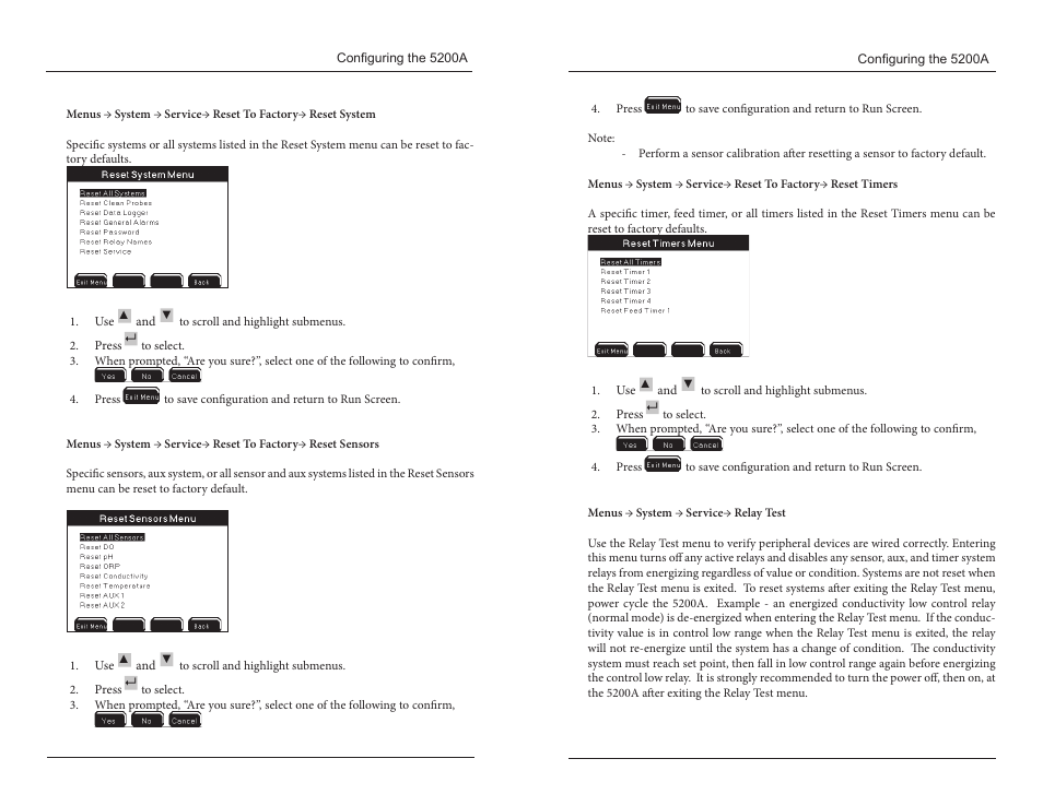 Relay test | YSI 5200A User Manual | Page 62 / 121