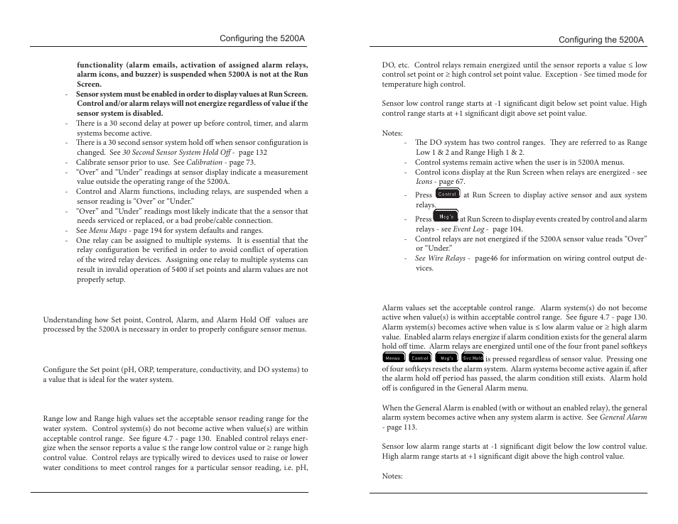 Set points, controls, and alarms, Set points control values alarm values | YSI 5200A User Manual | Page 65 / 121