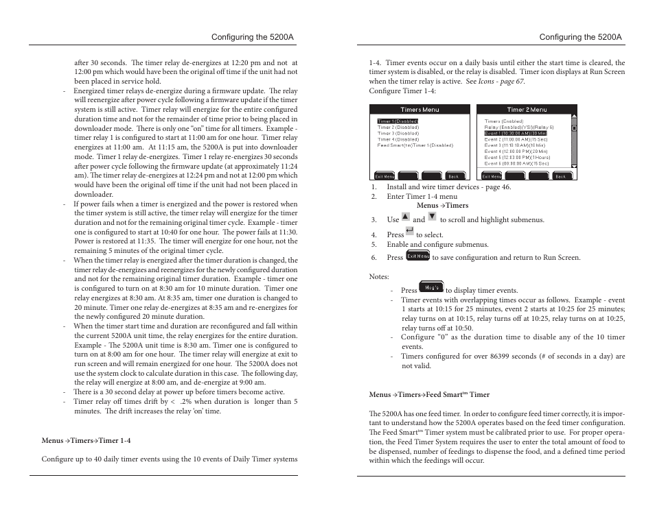 Timers 1-4 feed smart, Timer | YSI 5200A User Manual | Page 75 / 121