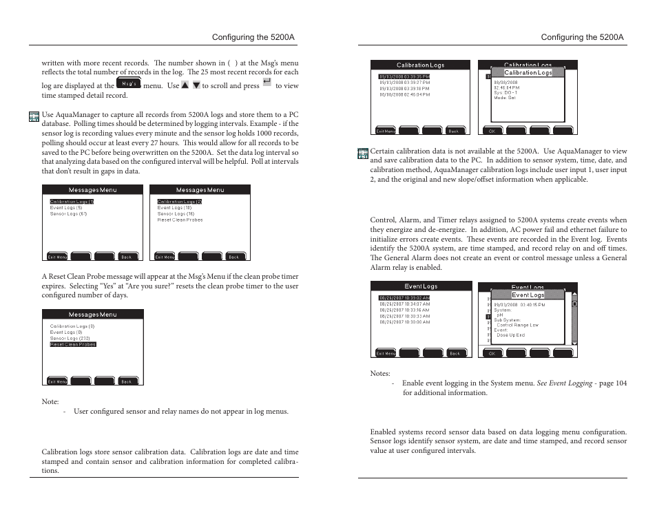 Calibration logs event logs sensor logs | YSI 5200A User Manual | Page 81 / 121