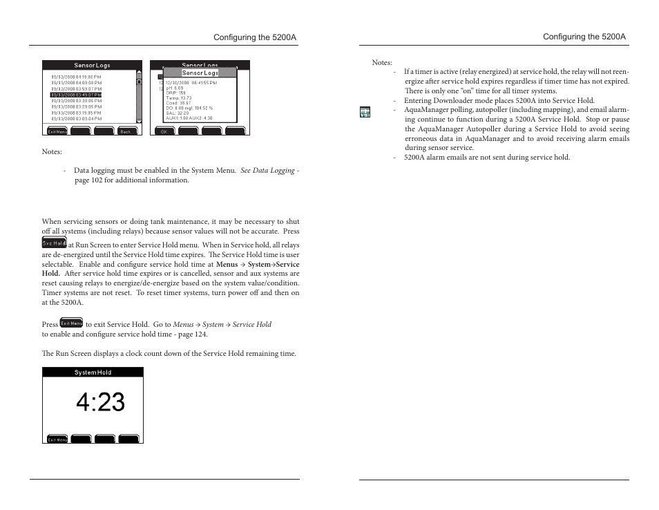 Svr hold menu | YSI 5200A User Manual | Page 82 / 121