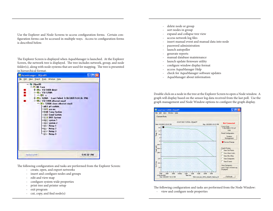 Aquamanager windows, Explorer window node (graph) window | YSI 5200A User Manual | Page 85 / 121