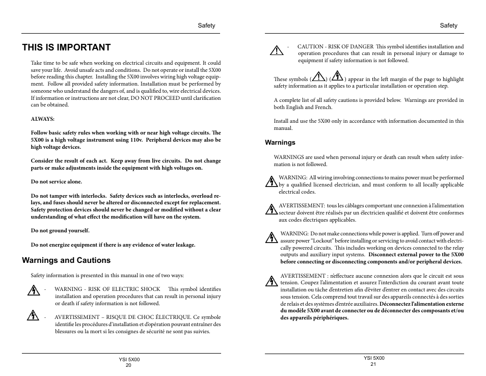 This is important, Warnings and cautions, Warnings | YSI 5500D-1 User Manual | Page 11 / 127