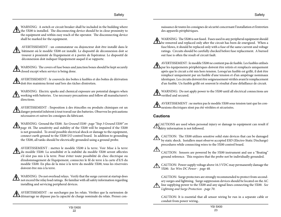 Cautions | YSI 5500D-1 User Manual | Page 12 / 127