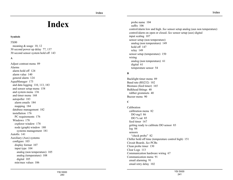 Index | YSI 5500D-1 User Manual | Page 121 / 127