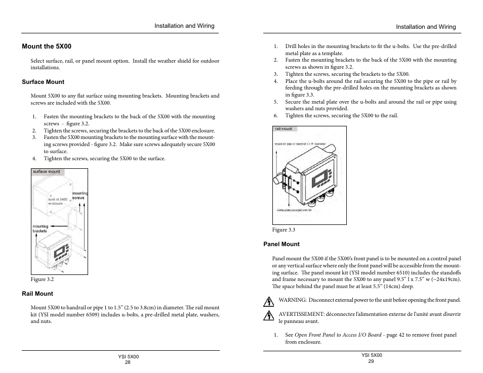 Mount the 5x00, Surface mount, Rail mount | Panel mount | YSI 5500D-1 User Manual | Page 15 / 127