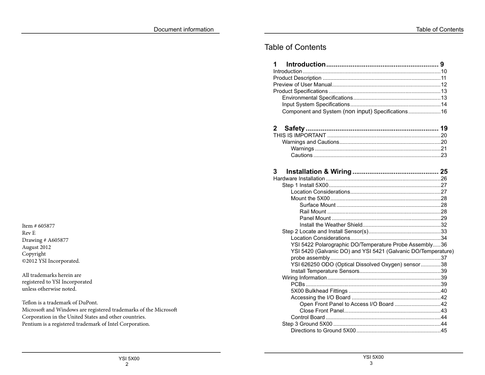 YSI 5500D-1 User Manual | Page 2 / 127