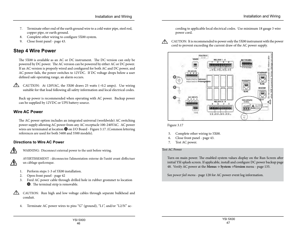 Step 4 wire power, Wire ac power, Directions to wire ac power | YSI 5500D-1 User Manual | Page 24 / 127