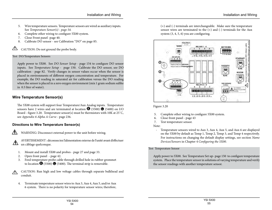 Wire temperature sensor(s), Directions to wire temperature sensor(s) | YSI 5500D-1 User Manual | Page 28 / 127