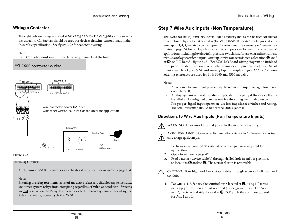 Wiring a contactor, Step 7 wire aux inputs (non temperature), Ysi 5x00 contactor wiring | YSI 5500D-1 User Manual | Page 30 / 127