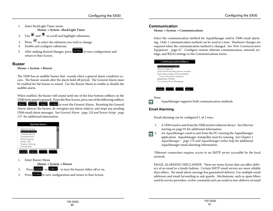Buzzer, Communication, Email alarming | YSI 5500D-1 User Manual | Page 46 / 127