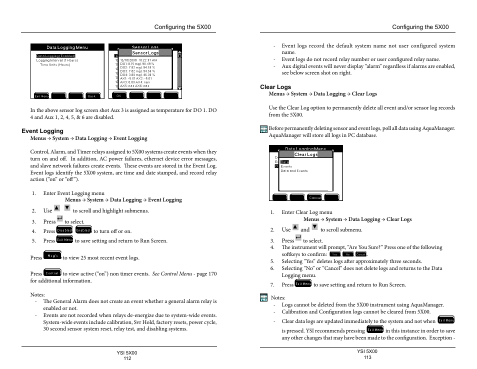 Event logging | YSI 5500D-1 User Manual | Page 57 / 127