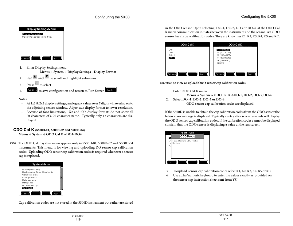 Odo cal k, 5500d-01, 5500d-02 and 5500d-04) | YSI 5500D-1 User Manual | Page 59 / 127