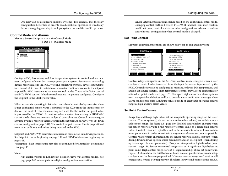 Control mode and alarms, Set point control | YSI 5500D-1 User Manual | Page 70 / 127